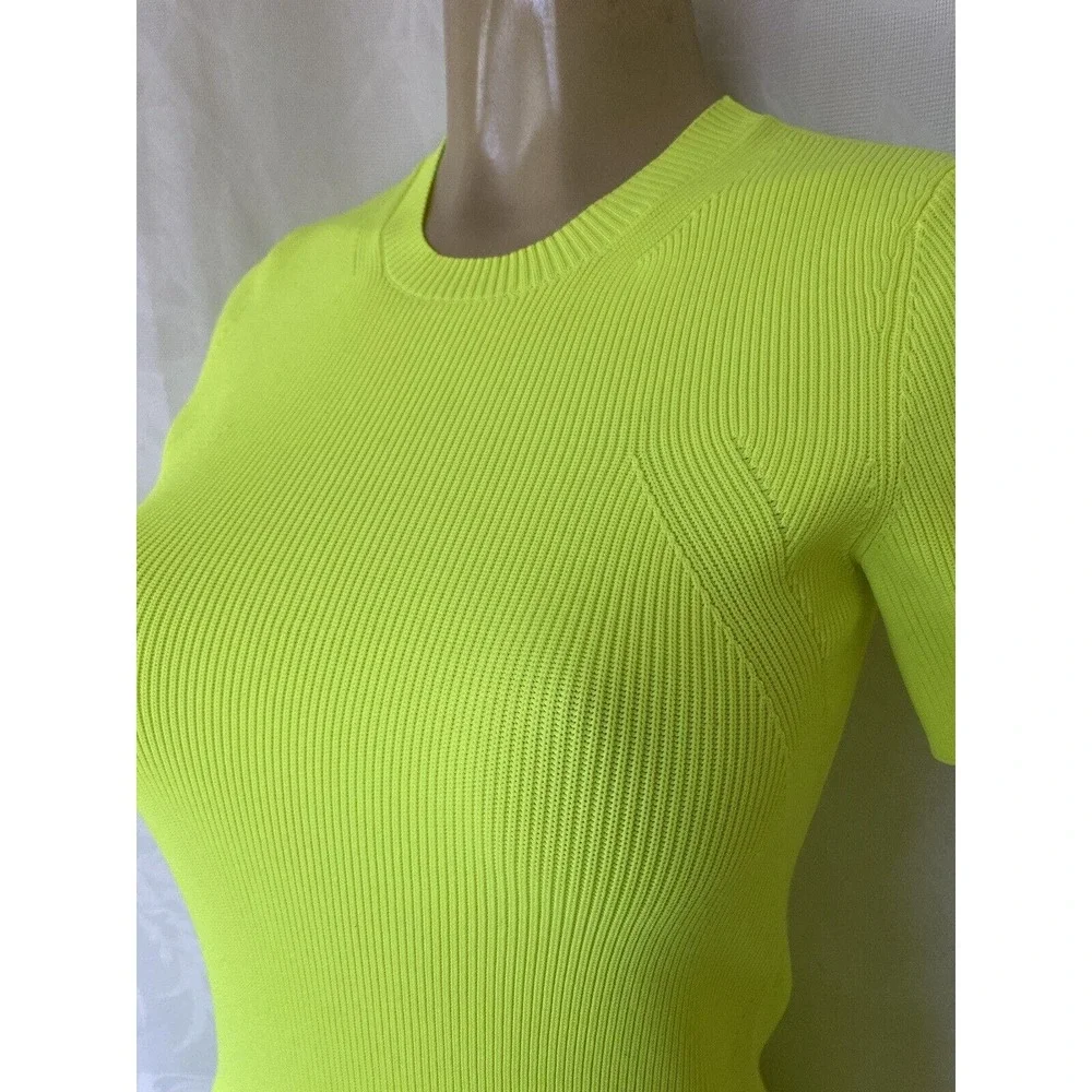 Helmut Lang Neon Yellow Mini Dress Ribbed Knit Sheath Short Sleeve Crew … - Picture 5 of 7